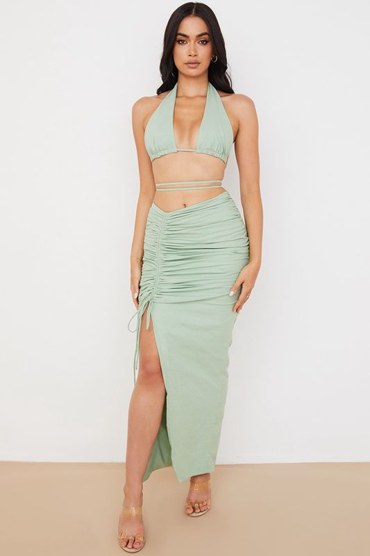 Falda House Of Cb Gathered Drawstring Maxi Verde Oliva | SOU-146395