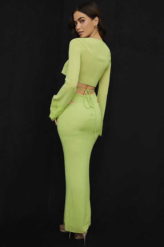 Falda House Of Cb Green Georgette Maxi Verde Claro | XEU-435086