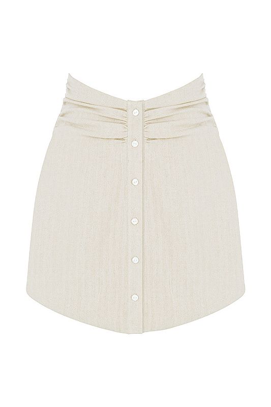 Falda House Of Cb Linen Gathered Cintura Mini Beige | NSX-429175