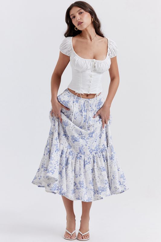 Falda House Of Cb Print Midi Azules | NXU-807561