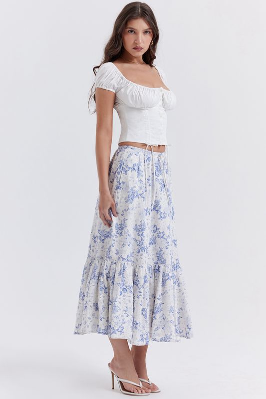 Falda House Of Cb Print Midi Azules | NXU-807561