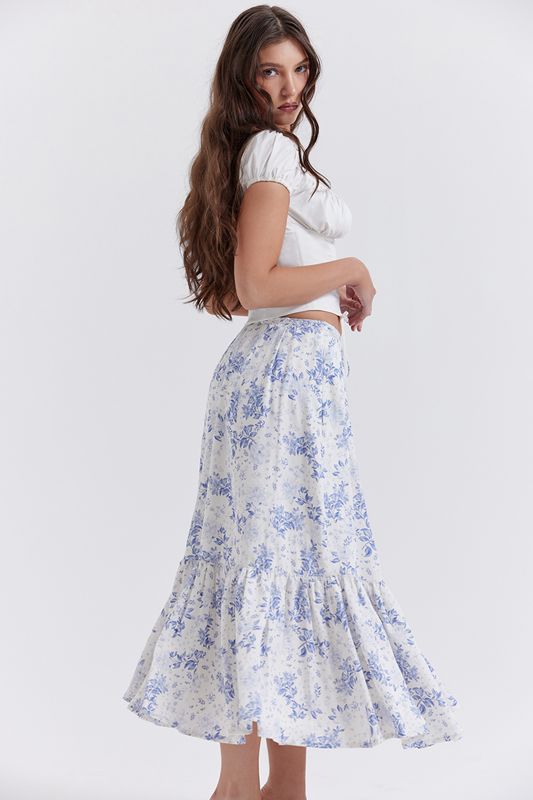 Falda House Of Cb Print Midi Azules | NXU-807561