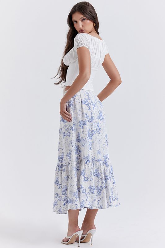 Falda House Of Cb Print Midi Azules | NXU-807561