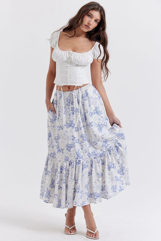 Falda House Of Cb Print Midi Azules | NXU-807561