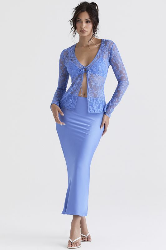 Falda House Of Cb Satin Bias Cut Midi Azules | PJQ-617859