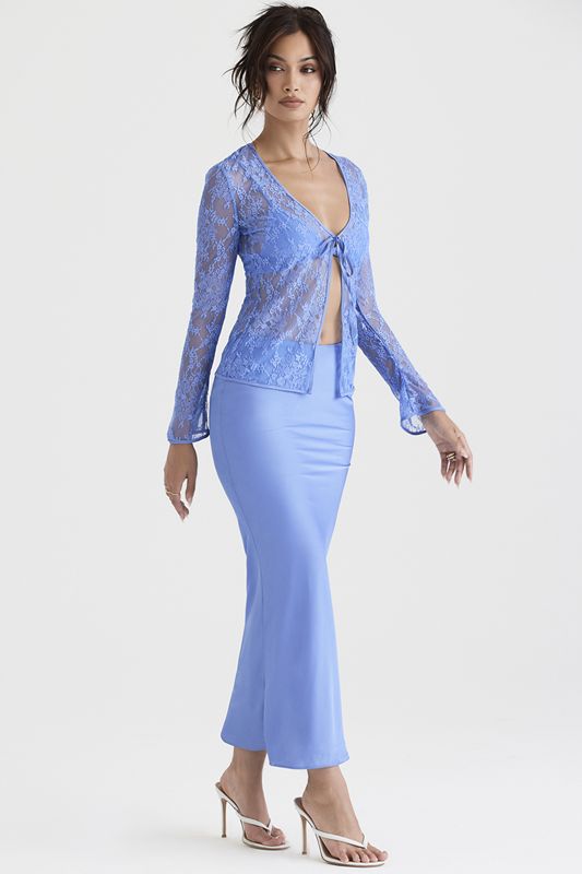 Falda House Of Cb Satin Bias Cut Midi Azules | PJQ-617859