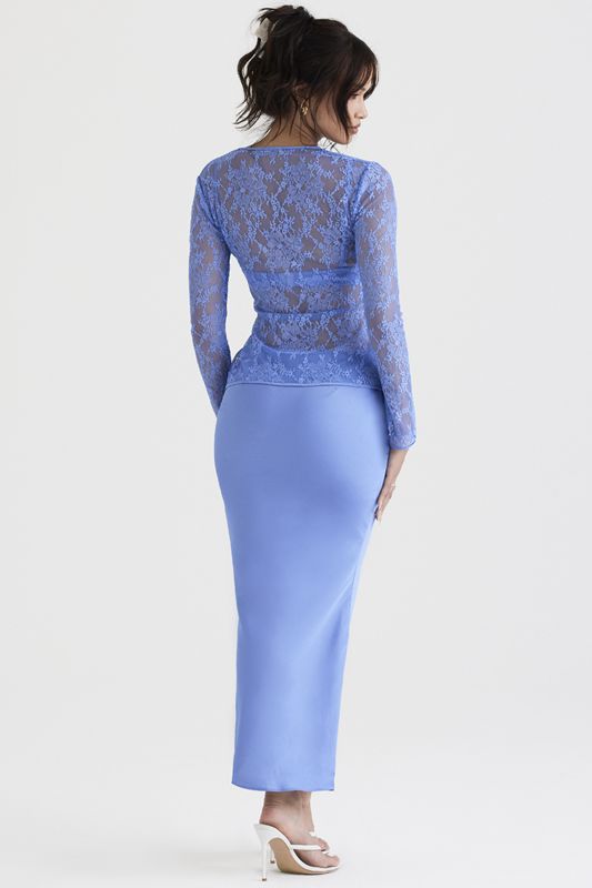 Falda House Of Cb Satin Bias Cut Midi Azules | PJQ-617859