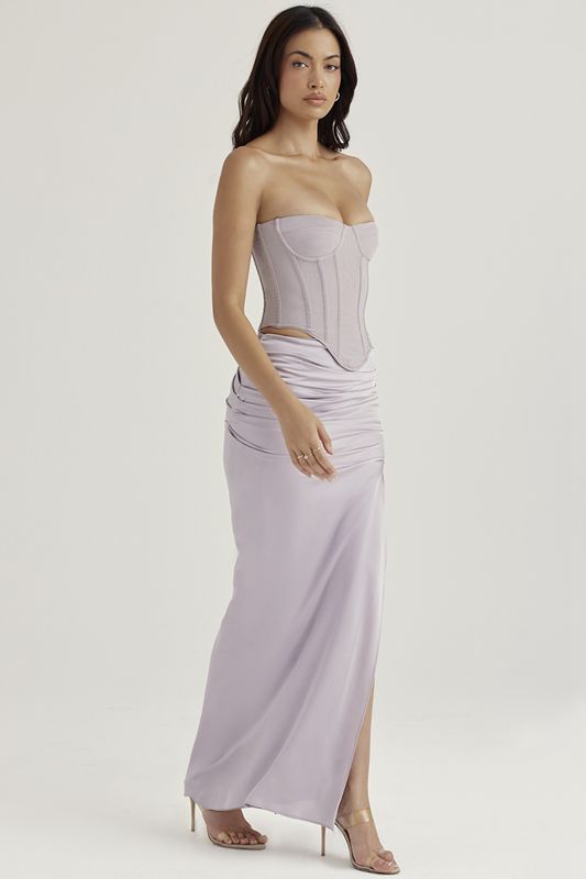 Falda House Of Cb Satin Gathered Maxi Gris | WQY-503198