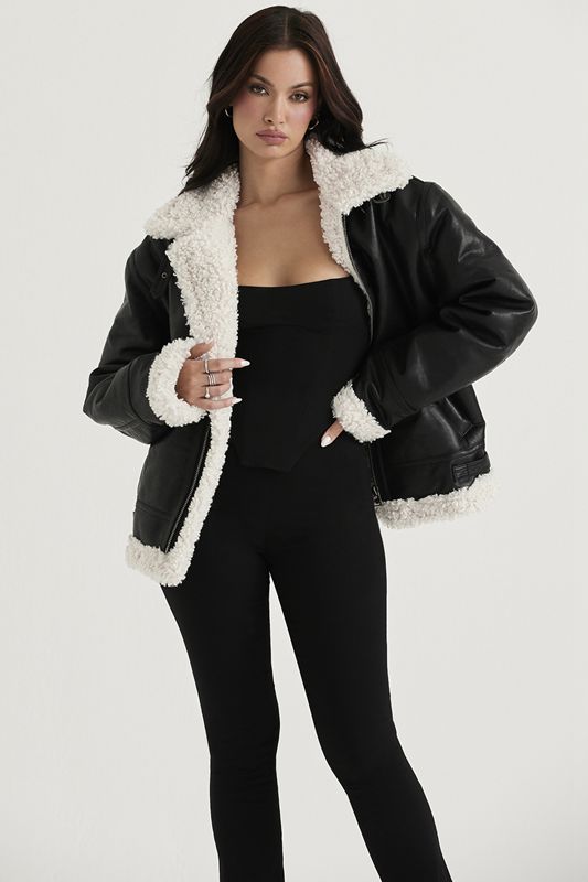 Jacket House Of Cb Vegan Shearling Aviator Negras | RSE-391650