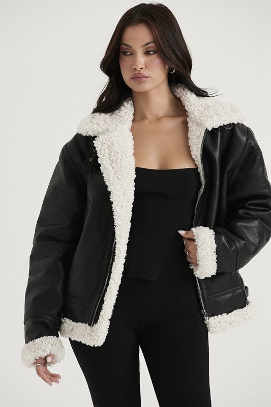 Jacket House Of Cb Vegan Shearling Aviator Negras | RSE-391650