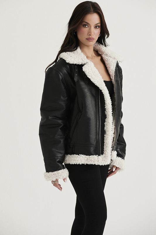 Jacket House Of Cb Vegan Shearling Aviator Negras | RSE-391650