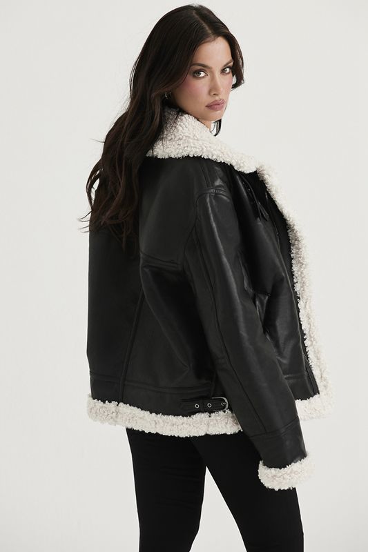 Jacket House Of Cb Vegan Shearling Aviator Negras | RSE-391650