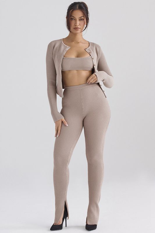 Leggins House Of Cb Acanalado Knit Gris Marrones | NRT-967240