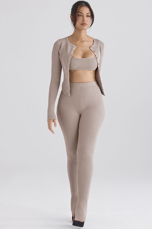 Leggins House Of Cb Acanalado Knit Gris Marrones | NRT-967240