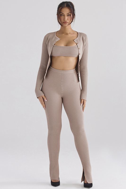 Leggins House Of Cb Acanalado Knit Gris Marrones | NRT-967240