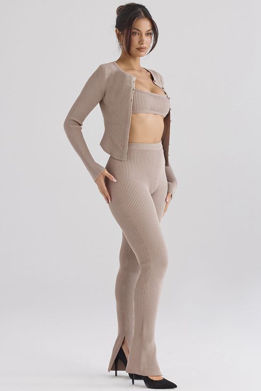 Leggins House Of Cb Acanalado Knit Gris Marrones | NRT-967240