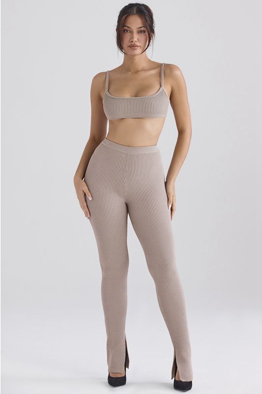 Leggins House Of Cb Acanalado Knit Gris Marrones | NRT-967240