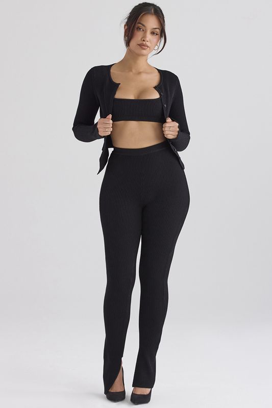 Leggins House Of Cb Acanalado Knit Negras | PMI-418936