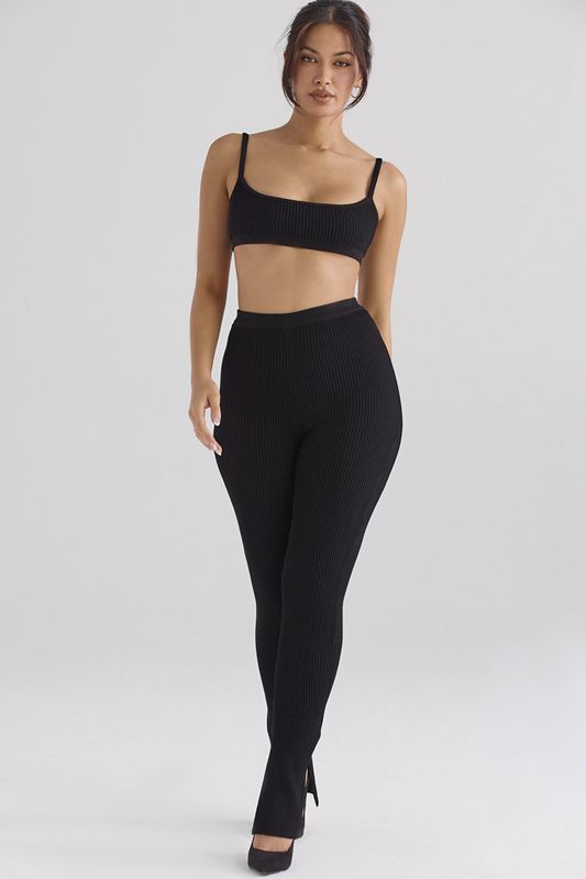 Leggins House Of Cb Acanalado Knit Negras | PMI-418936