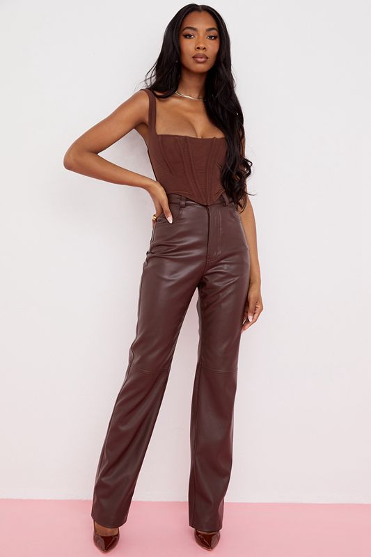 Pantalones House Of Cb Brown Stretch Vegan Leathers Chocolate | EJD-738014