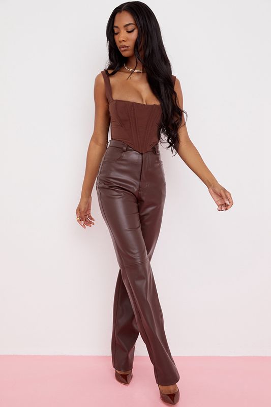 Pantalones House Of Cb Brown Stretch Vegan Leathers Chocolate | EJD-738014