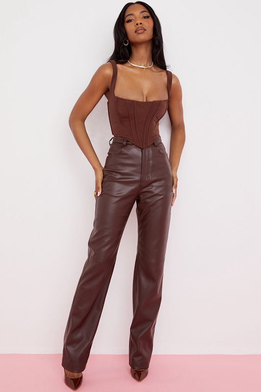 Pantalones House Of Cb Brown Stretch Vegan Leathers Chocolate | EJD-738014