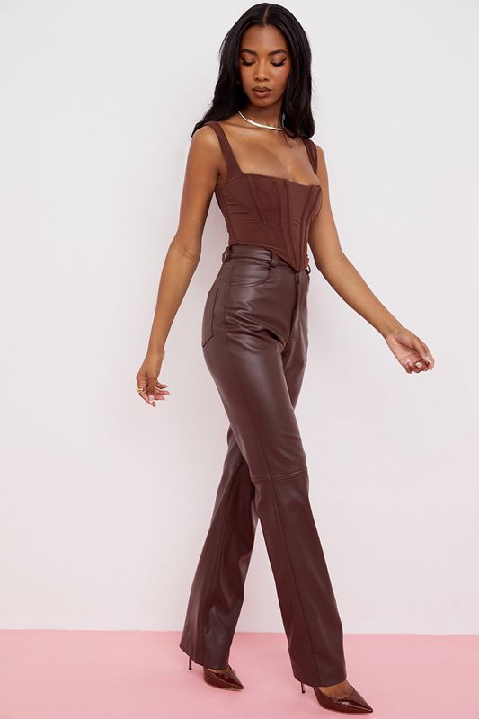 Pantalones House Of Cb Brown Stretch Vegan Leathers Chocolate | EJD-738014