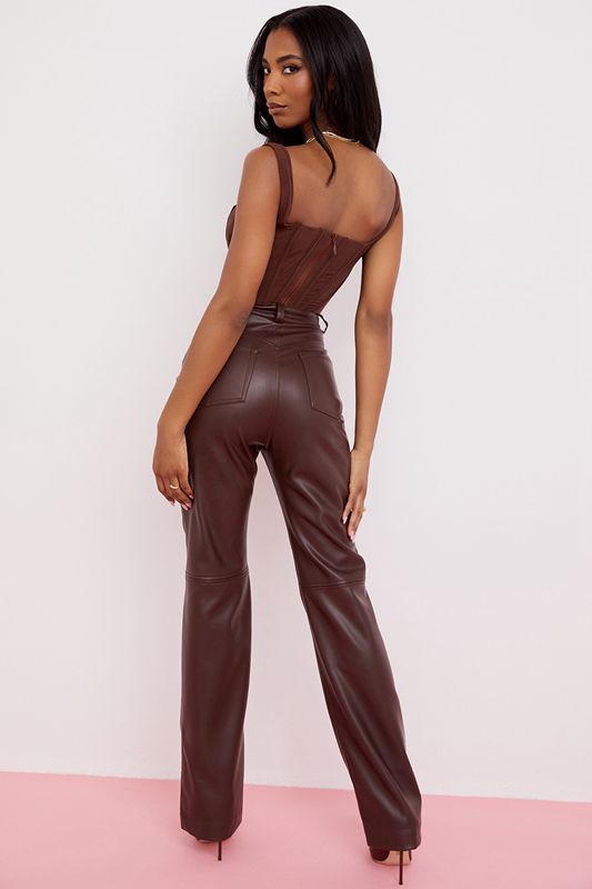 Pantalones House Of Cb Brown Stretch Vegan Leathers Chocolate | EJD-738014