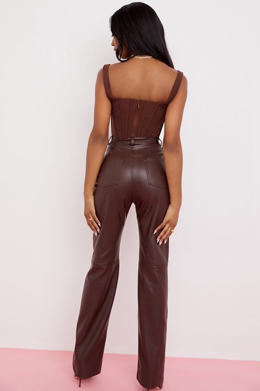 Pantalones House Of Cb Brown Stretch Vegan Leathers Chocolate | EJD-738014