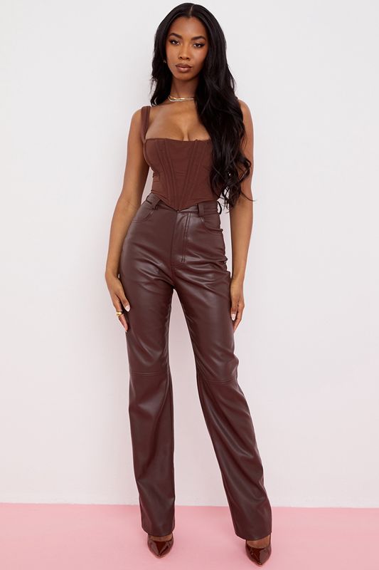 Pantalones House Of Cb Brown Stretch Vegan Leathers Chocolate | EJD-738014