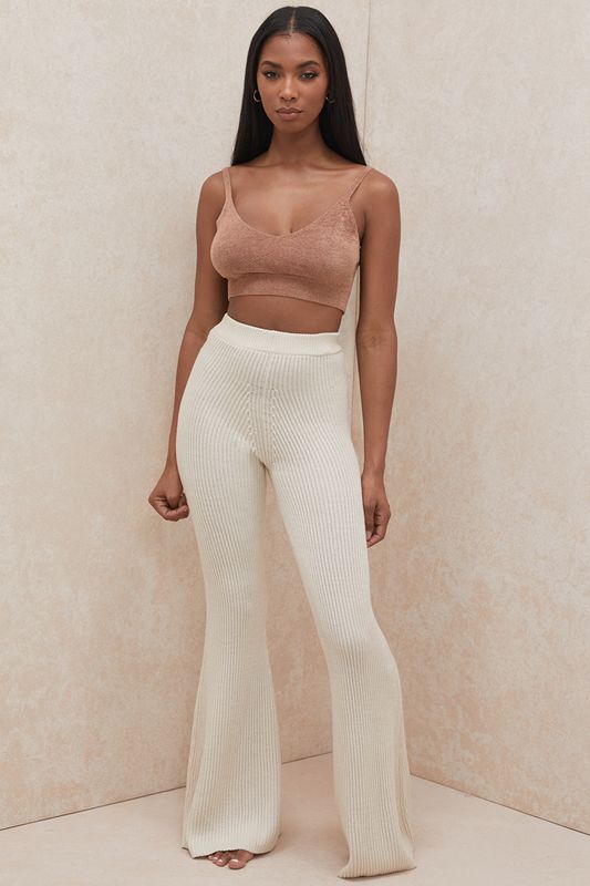 Pantalones House Of Cb Fornido Acanalado Knits Creme | QGS-926318