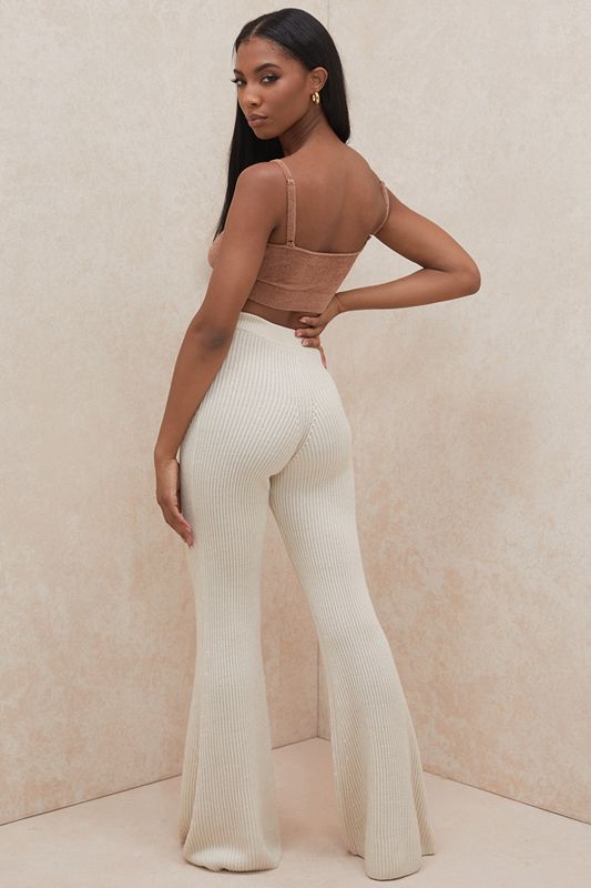 Pantalones House Of Cb Fornido Acanalado Knits Creme | QGS-926318