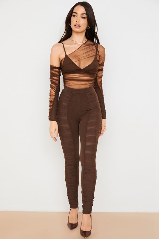 Pantalones House Of Cb Layered Meshs Chocolate | JXK-490258