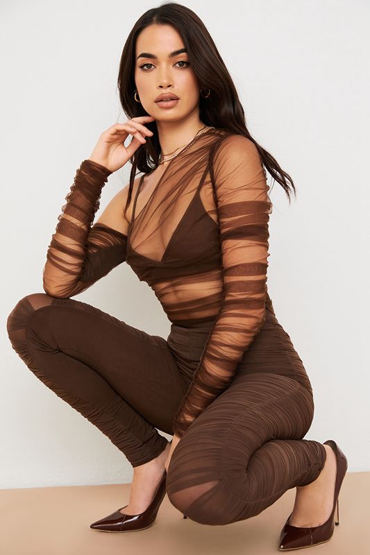 Pantalones House Of Cb Layered Meshs Chocolate | JXK-490258