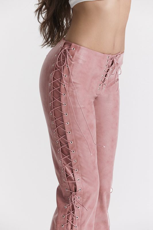 Pantalones House Of Cb Pink Vegan Cuero Encaje Ups Rosas | PKT-628073