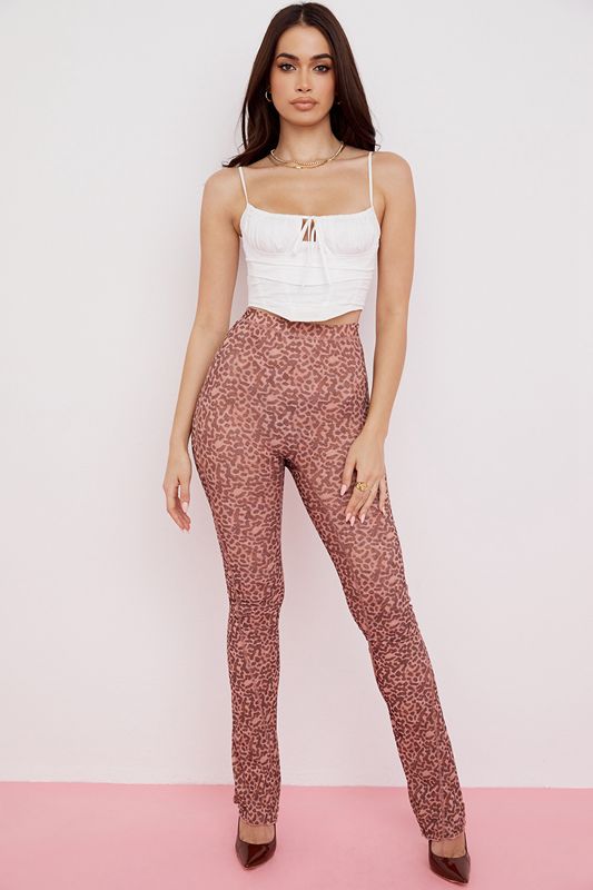 Pantalones House Of Cb Print Mesh Flareds Marrones | IFX-578941