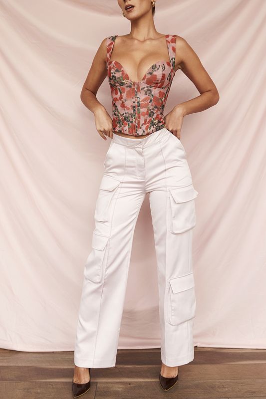 Pantalones House Of Cb Satin Directo Leg Cargos Rosas | QUS-587042