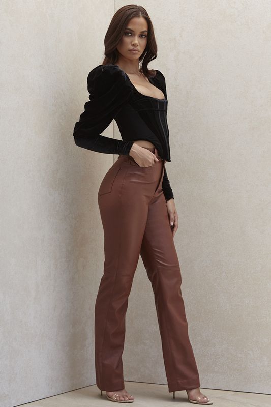 Pantalones House Of Cb Stretch Vegan Leathers Marrones | DRE-945620