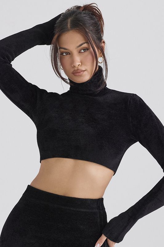 Tops House Of Cb Chenille Cropped Negras | NLD-849061