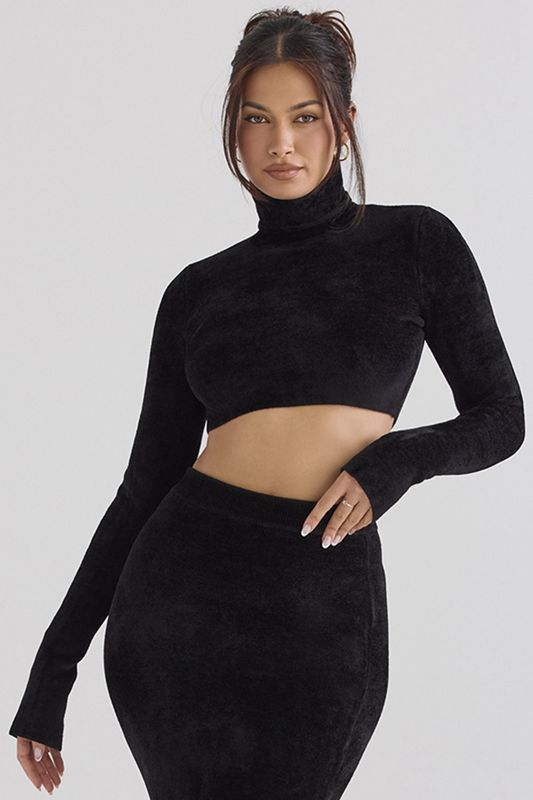 Tops House Of Cb Chenille Cropped Negras | NLD-849061