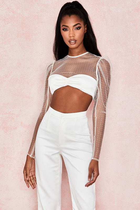 Tops House Of Cb Crystal Cropped Blancas | MRO-210386