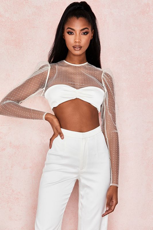 Tops House Of Cb Crystal Cropped Blancas | MRO-210386