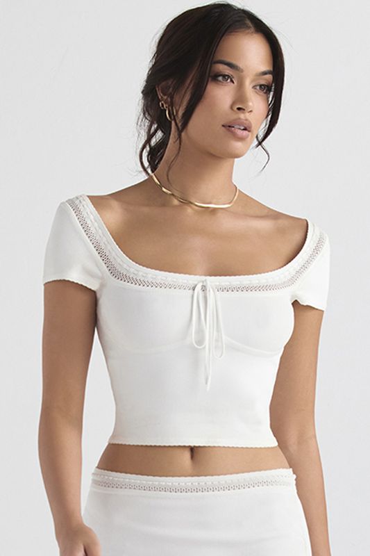 Tops House Of Cb Dainty Rib Knit Blancas | STK-185932