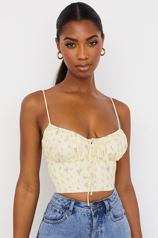 Tops House Of Cb Ditsy Floral Gathered Bustier Limón | HFA-034218