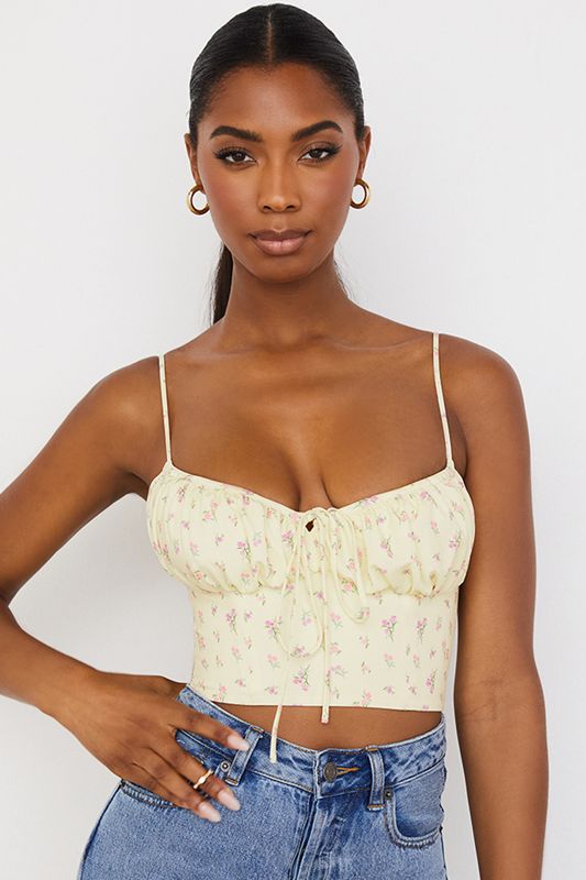 Tops House Of Cb Ditsy Floral Gathered Bustier Limón | HFA-034218