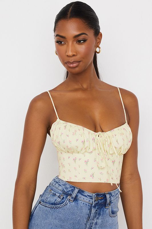 Tops House Of Cb Ditsy Floral Gathered Bustier Limón | HFA-034218