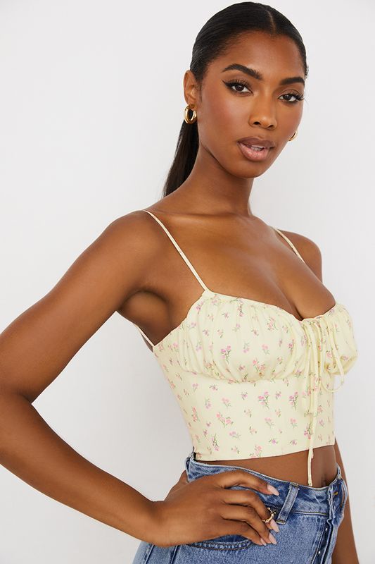 Tops House Of Cb Ditsy Floral Gathered Bustier Limón | HFA-034218