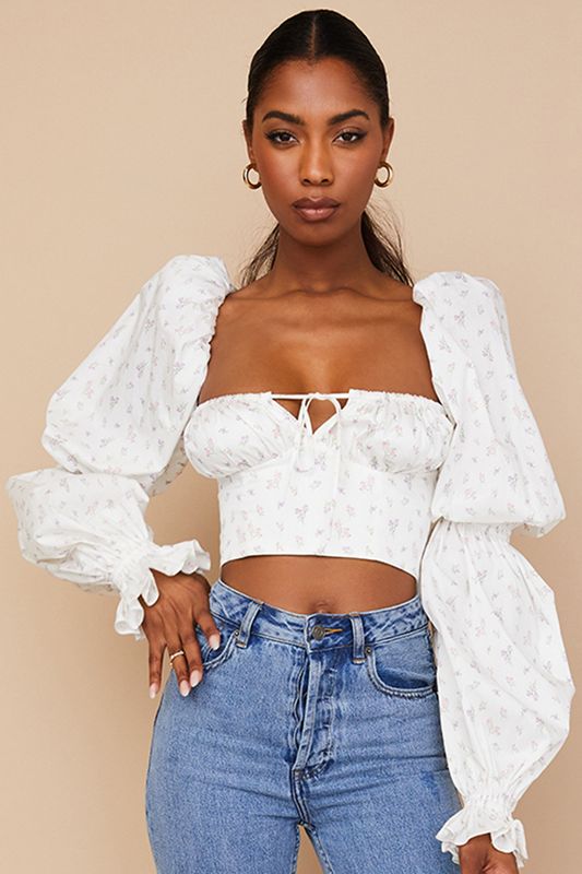 Tops House Of Cb Floral Cropped Blancas | CWQ-251609