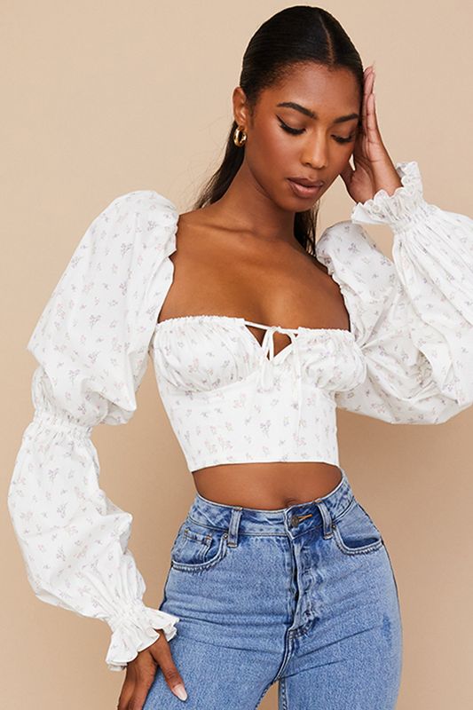 Tops House Of Cb Floral Cropped Blancas | CWQ-251609