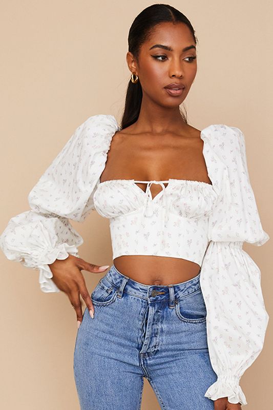 Tops House Of Cb Floral Cropped Blancas | CWQ-251609